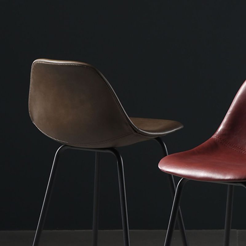 Faux Leather Dining Stools Contemporary Armless Bar Stools with Metal Base