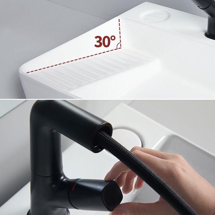 Modern Bathroom Sink Porcelain Rectangular Vessel Lavatory Sink with Pop-Up Drain