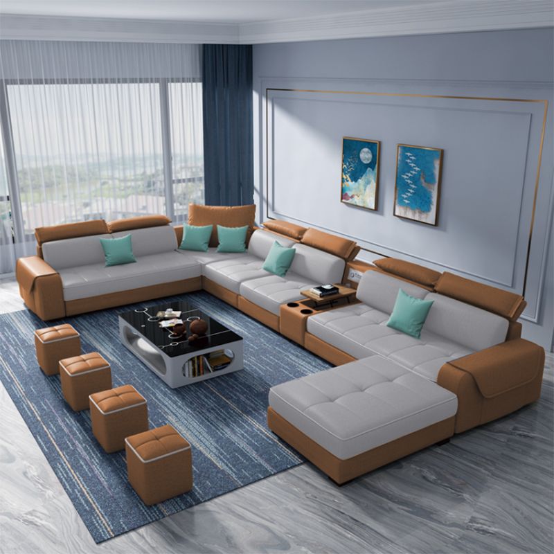 Contemporary Faux Leather Modular Sectional with Square Arms