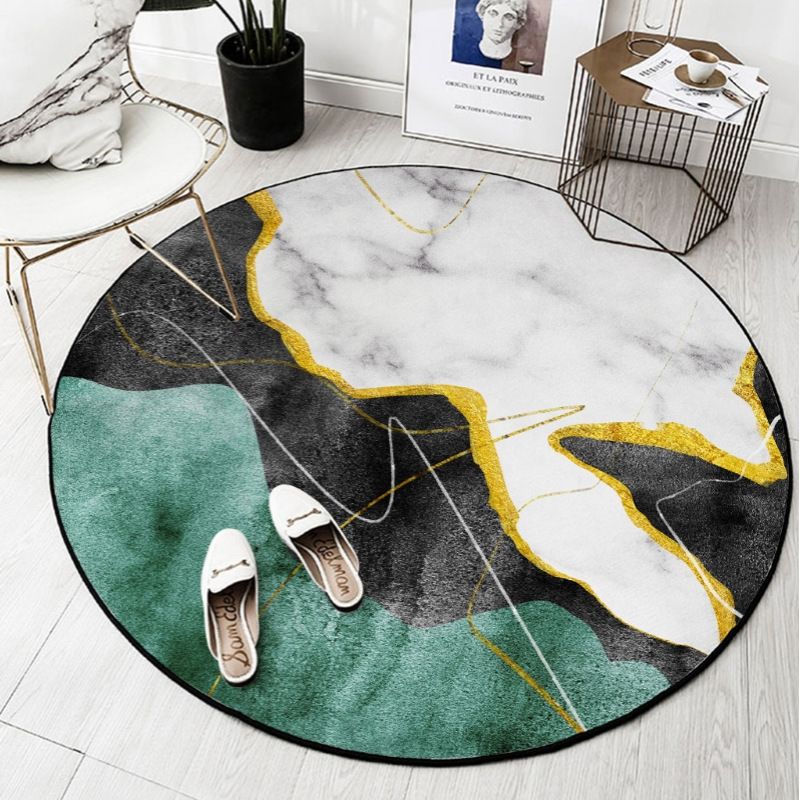 Bold Round Carpet Modern Abstract Carpet Washable Polyester Rug with Non-Slip Backing