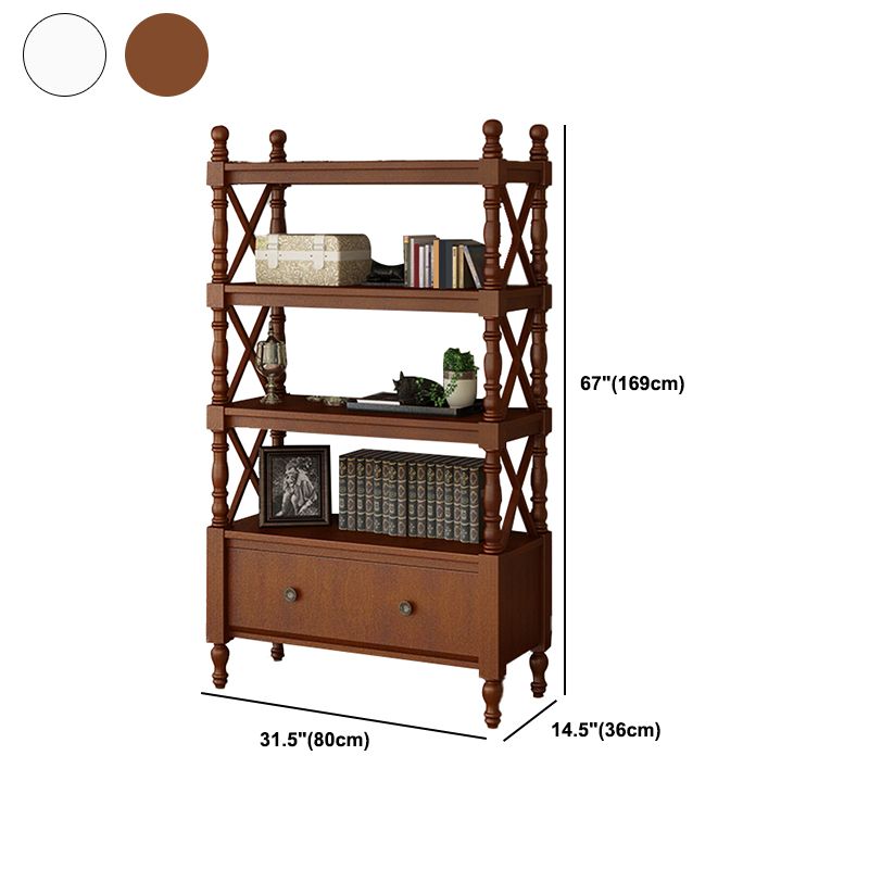 Etagere Open Back Bookshelf Nordic Solid Wood Bookcase with Drawer