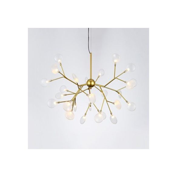 Branch Design Glass Hanging Lamp Modernist 27/36 Lights Black/Gold Chandelier Pendant Light with Leaf Shade