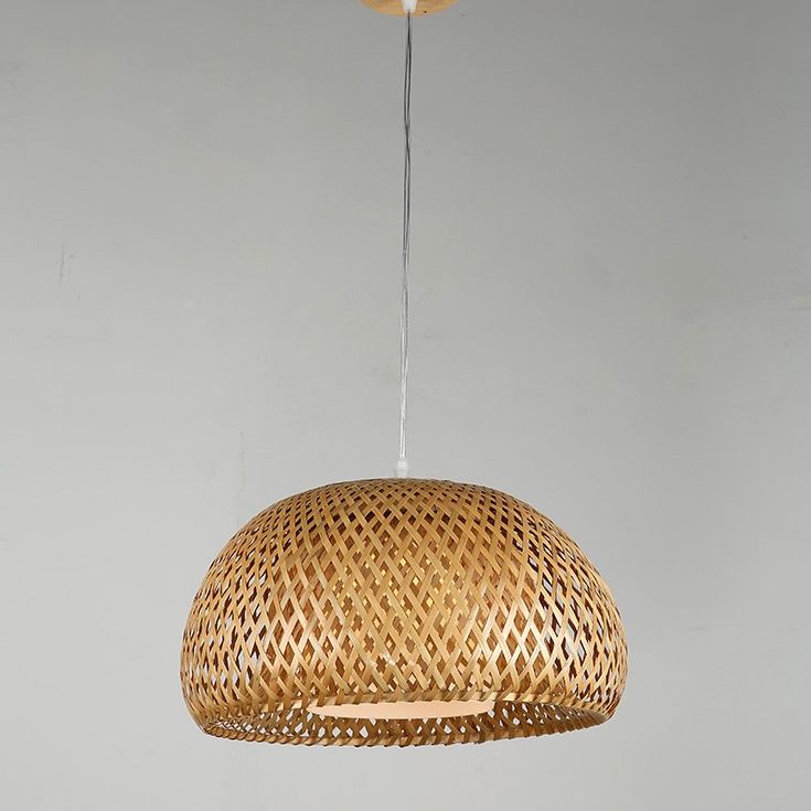 Double-Decker Bamboo Pendant Lights Milk White Glass Shade 1 Light Suspended Light for Restaurant Aisle