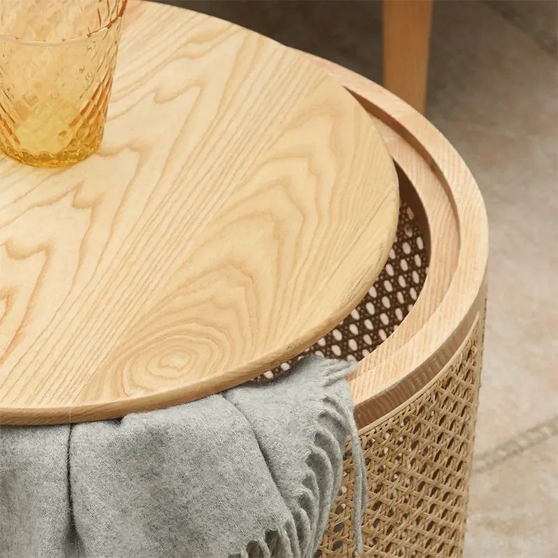 18.11" Tall Wood Round Top Side Table Drum Base End Table with Storage