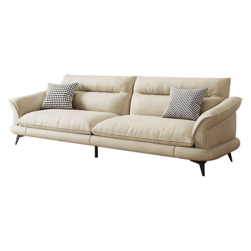 31.49" High Scandinavian Sofa Faux Leather/Linen Flared Arm Sofa