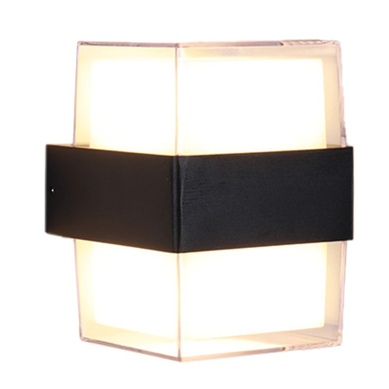 Caja cuboidea blanca y negra Dismintoria de pared acrílica modernista LED modernista en luz cálida/blanca para la cama
