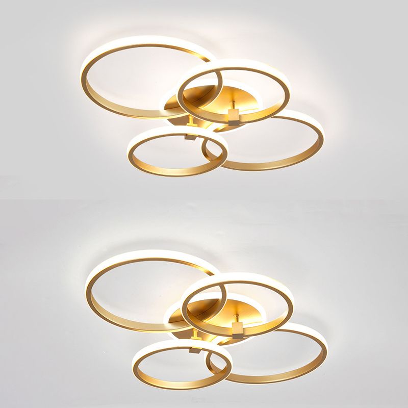 Simplicity Circular Ring Ceiling Light Fixture Metal LED Bedroom Ceiling Fixture in Gold
