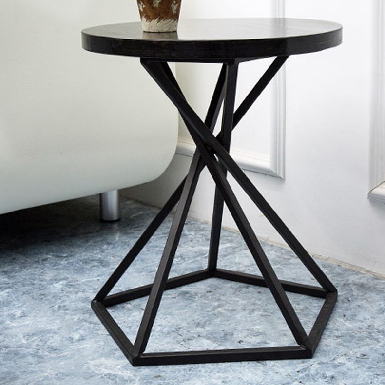 Wood Round Side Table Black Metal Frame Sofa Side Accent Table