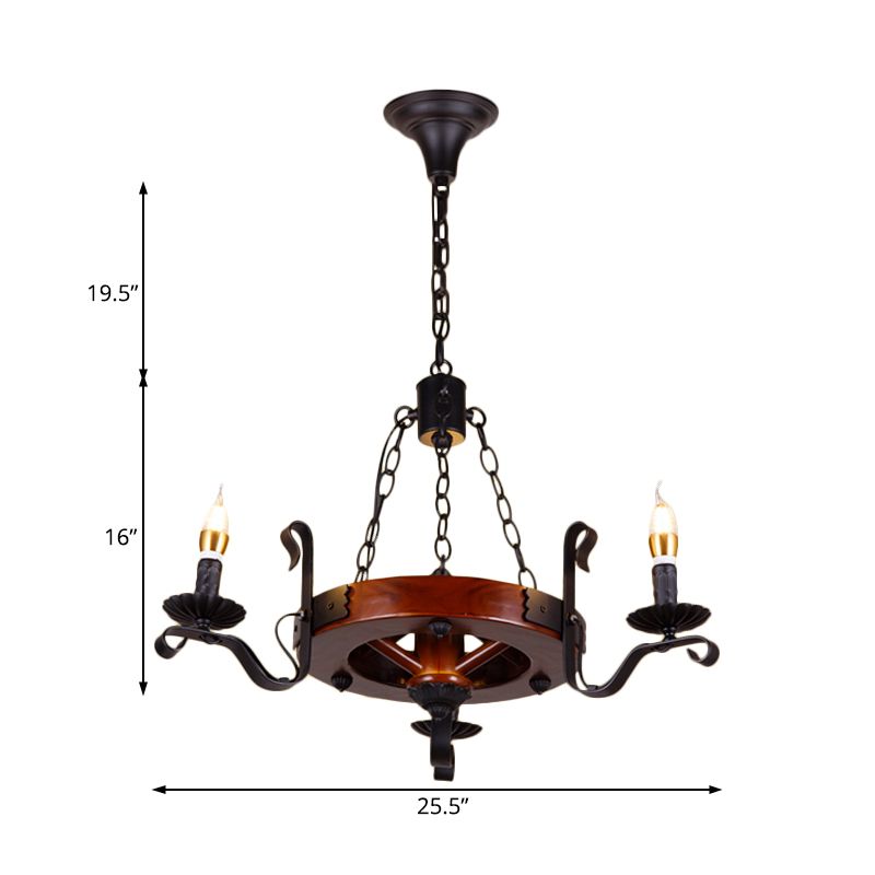 Red Brown Candle Chandelier Lamp Country Wood 3/5/6 Lights Dining Room Hanging Light