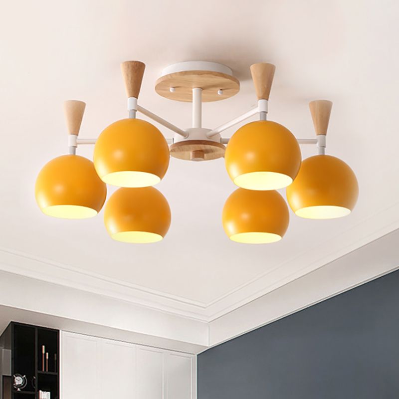Macaron 3/6/8-Light Ceiling Lamp with Acrylic Shade Pink/Yellow/Blue Dome Semi Flush Pendant