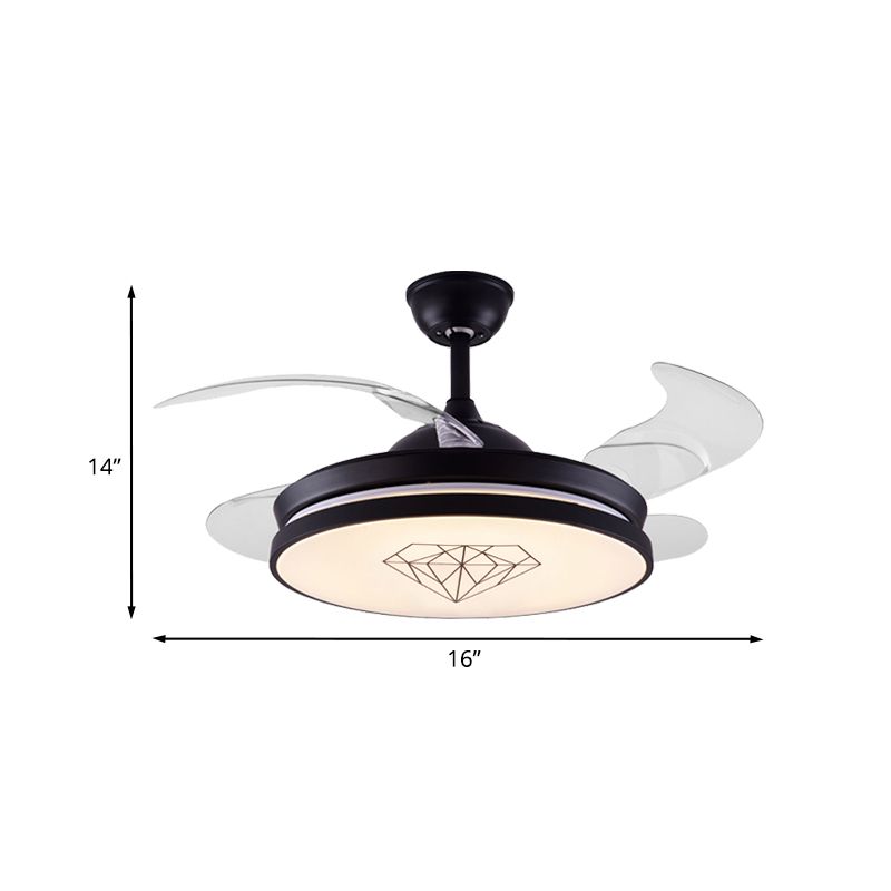 4 lames en métal rond suspendu ventilateur léger nordique LED nordi