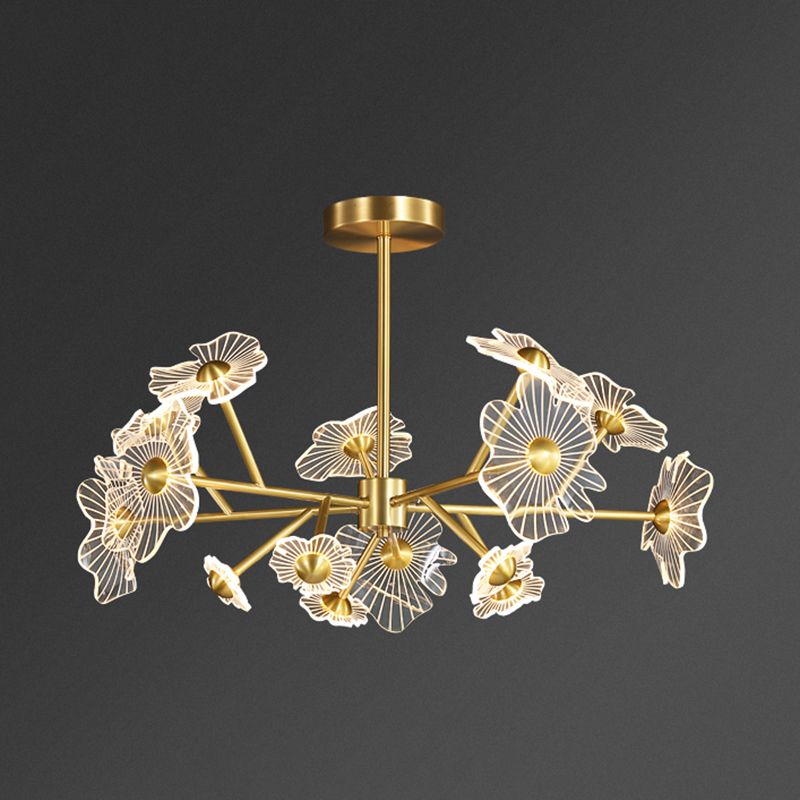Flower Shape Chandelier Lamp Modern Multi Light LED Hanging Light with Brass for Bedroom