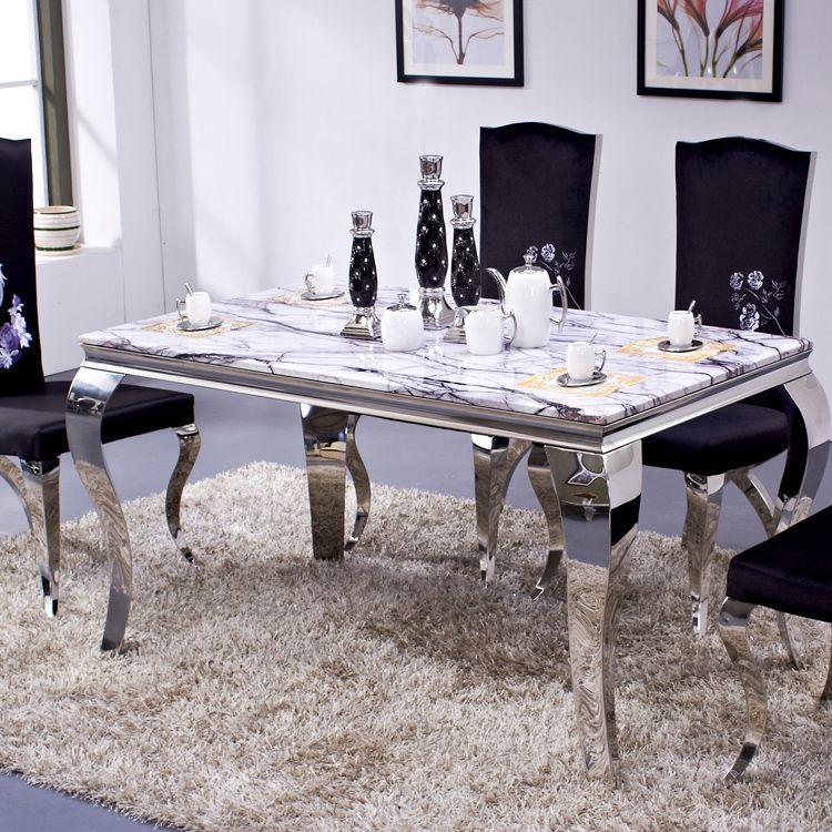 Rectangle Mid-Century Dining Table Four-Color Fixed Table for Dining Room