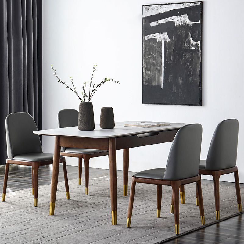 Contemporary Style Sintered Stone Dining Table with Built-in Storage Layer and 4 Legs Base