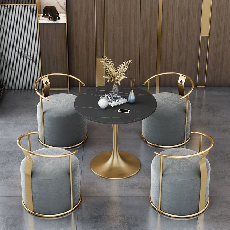 Round Tulip Base Luxury Table Black Fixed Table with Sintered Stone