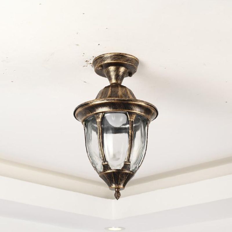Bell Shaped Semi Flush Light Traditional Glass 1 Bulb Balcony Ceiling Flush Light
