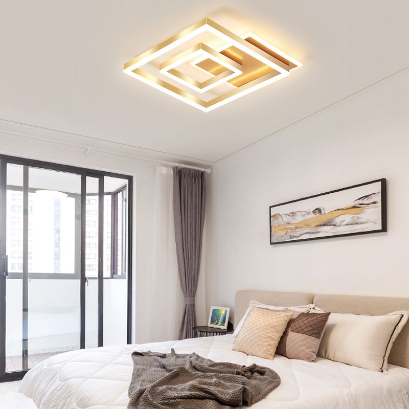 Luz de techo cuadrado de oro cepillado LED minimalista LED ACRYLIC SEMI FLUSH MANTEPLACIÓN DE MONTAJE