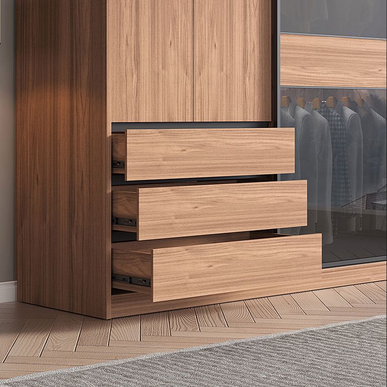 Sliding Wooden Wardrobe Closet Modern Brown Wardrobe Armoire