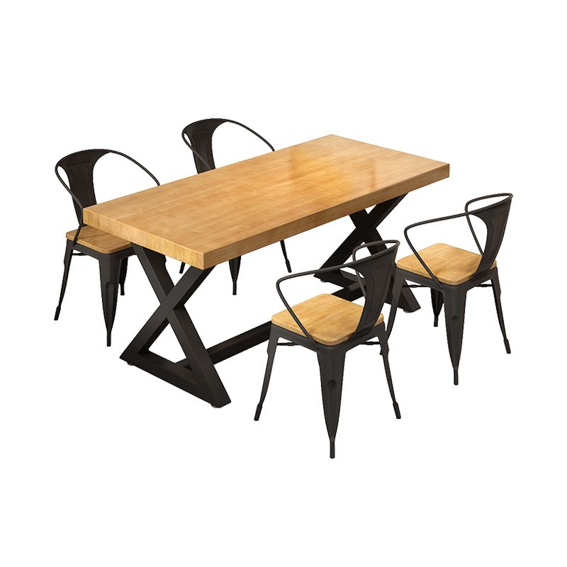 Industrial Style Solid Wood Dining Set with Traditional Height Fixed Table and Trestle Base