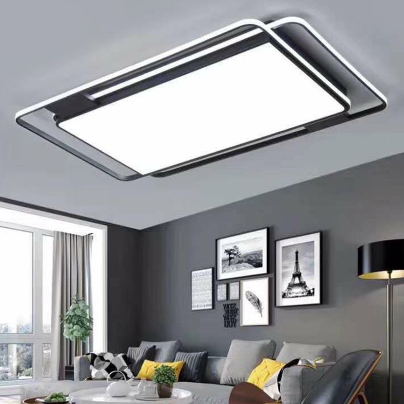 Modern Style Geometric Flush Light Metal Living Room LED Flush Ceiling Light Fixture in Black