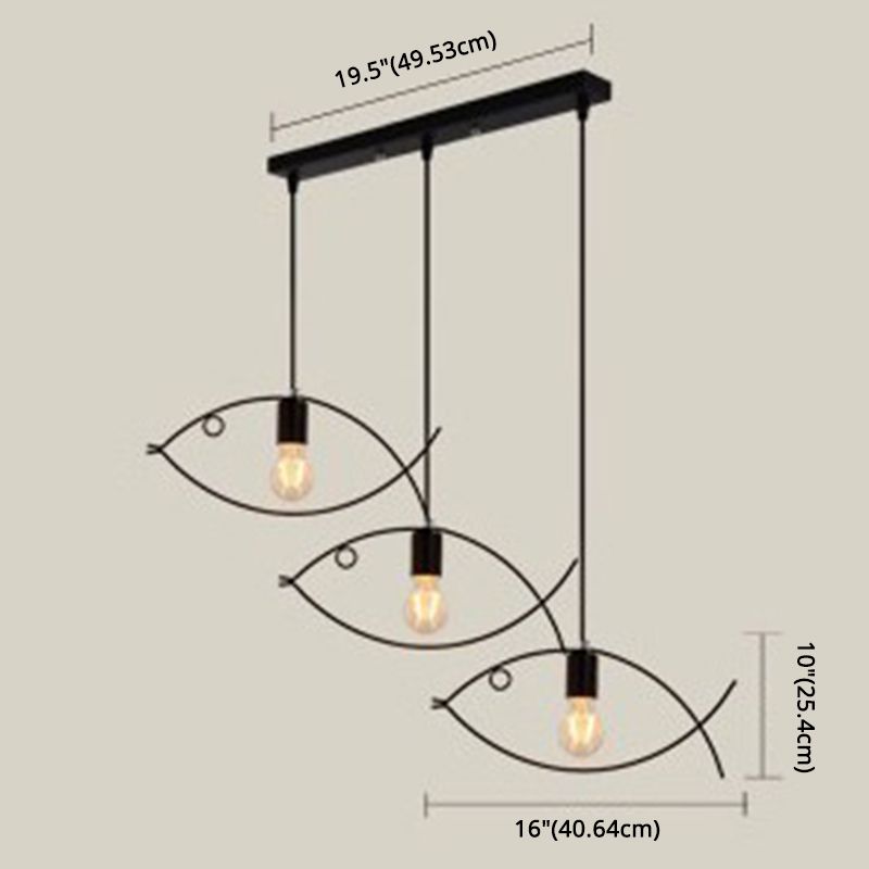Pendant Lighting Fixture Industrial Style Dinning Room Hanging Ceiling Light with Fish Metal Shade in Black