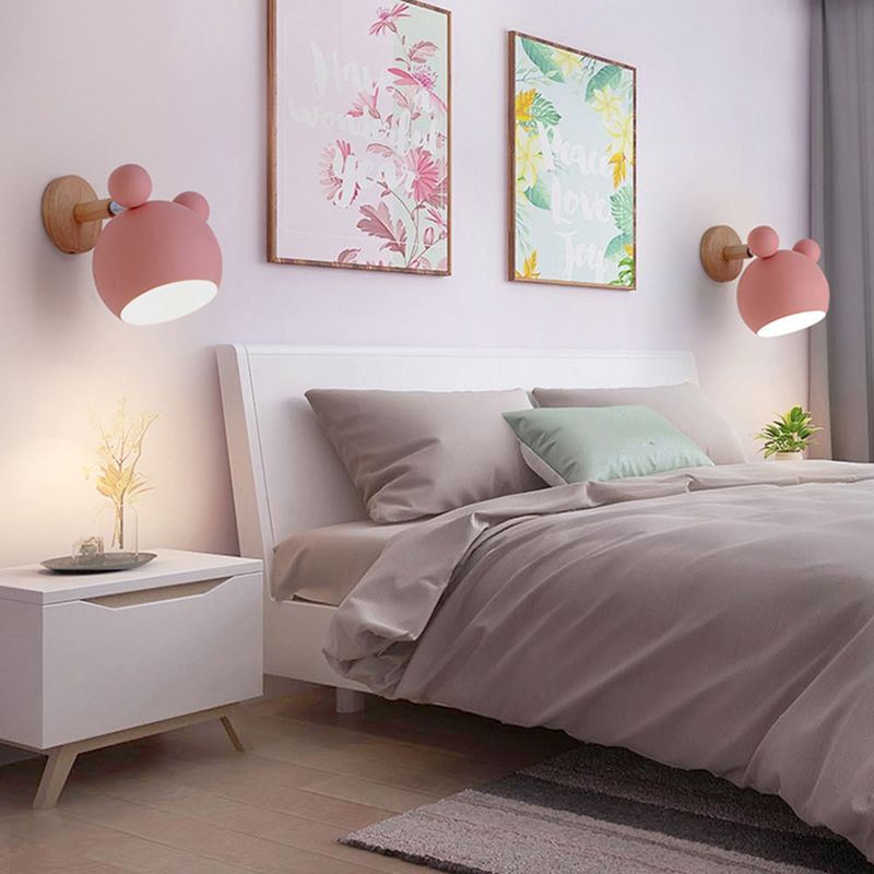 Modern Creative Globe Wall Lamp Wooden Macaron Wall Light with Wrought Iron Shade