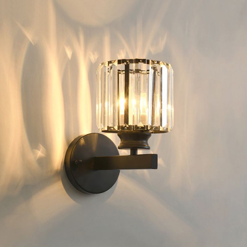 Half Cylinder Shade Crystal Wall Sconce Modern Style 1 Light Wall Mount Light Fixture