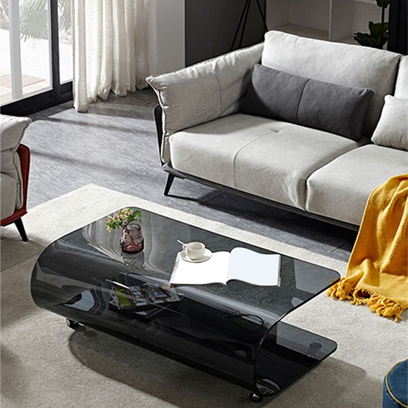 Contemporary Glass Shelf Included Coffee Cocktail Table with Casters