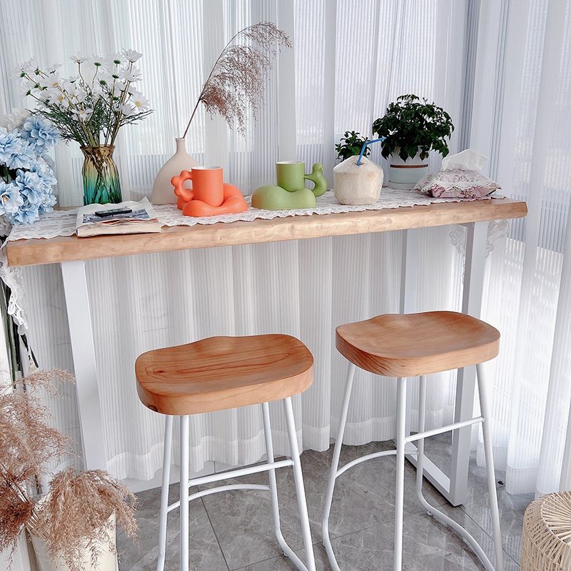 Rectangle Pine Wood Top Bistro Table Modern Pub Table with White Metal Base