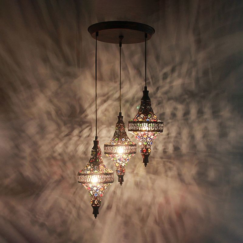 Copper 3 Bulbs Multi Light Pendant Traditional Metal Teardrop Suspension Lamp for Kitchen