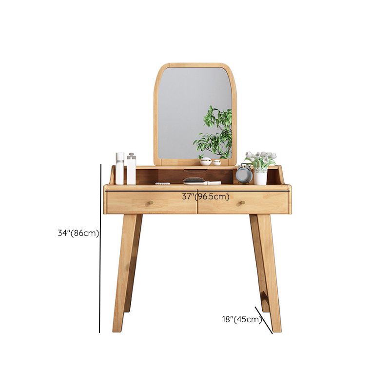 Mirror Makeup Vanity Desk Furniture W/ 2 Drawer Natural Vanity