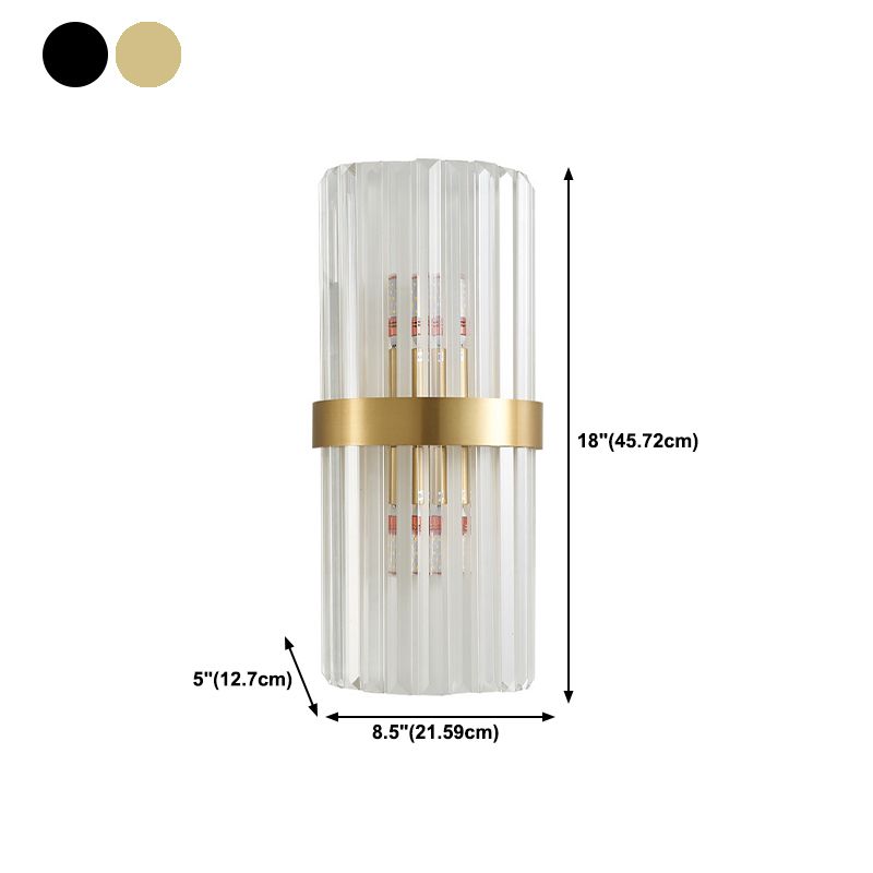 Modern Style Half Cylinder Wall Sconce Crystal 2 Light Sconces for Living Room