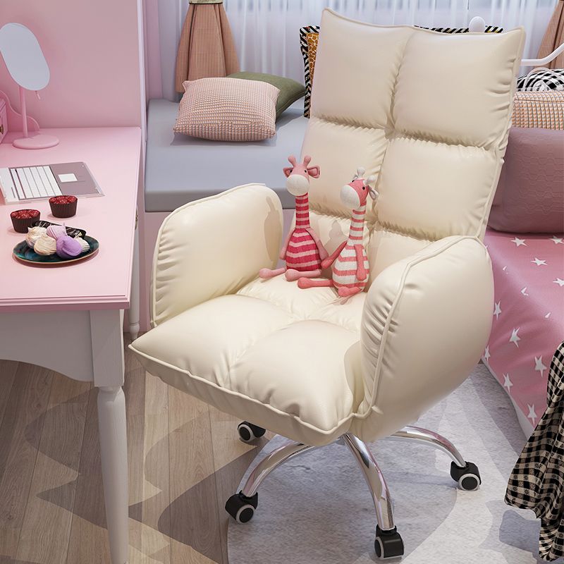 Contemporary Upholstered Office Chair with Padded Arms Leather Parsons Chair with Wheels