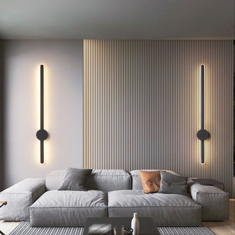 Metal Linear Shape Wall Light Modern Style Multi Lights Wall Mounted Light in Black