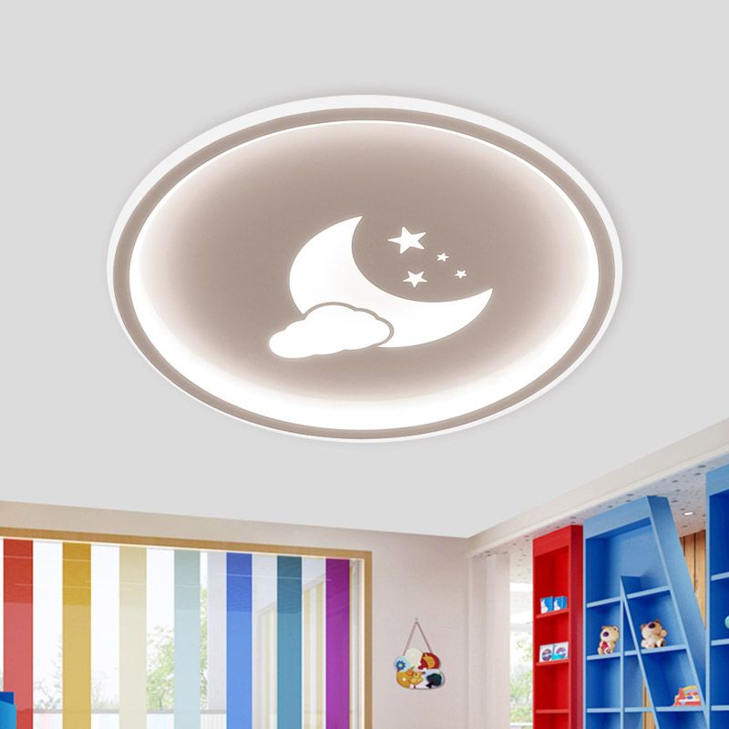 Zeitgenössische runde LED-Deckenleuchte aus Acryl mit Mond- und Sternmuster in Rosa/Weiß