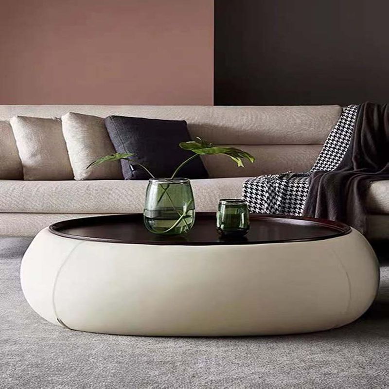 Round Modern Coffee Table White/Orange/Green Cocktail Table for Living Room