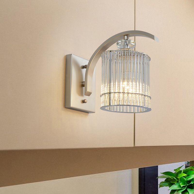 1 lampe murale cylindrique de tête avec un éclairage mural moderniste à l'ombre en cristal transparent en or