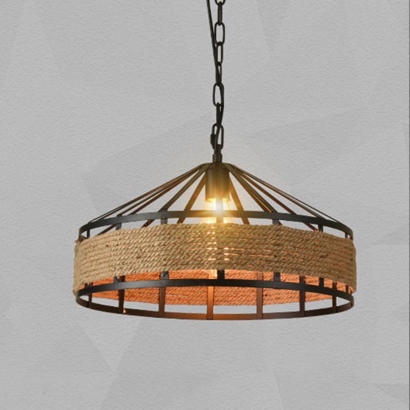 Drum Hanging Lamp Industrial Natural Manila Rope Decorative Pendant Light for Living Room
