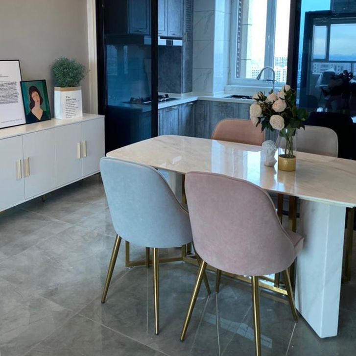 Glam Style Sintered Stone Dining Table with White Rectangle Shape Table for Home Use