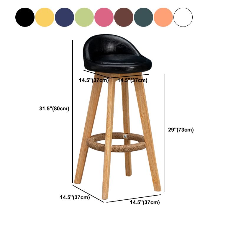 Scandinavian Wood Barstool Faux Leather Low Back Counter Stool