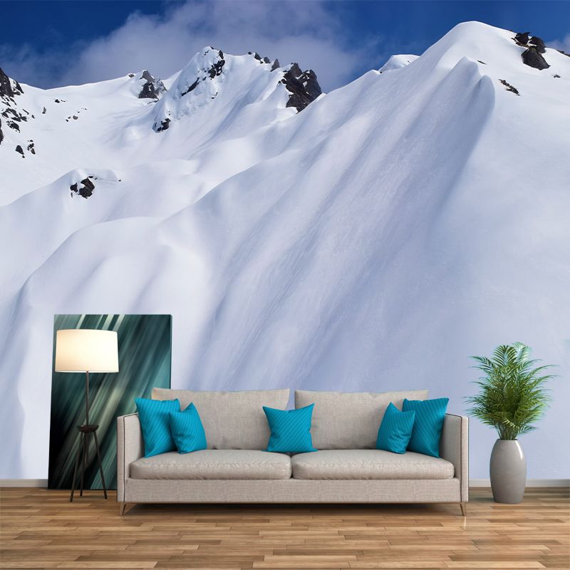 Winter Snow Mountain Scenery Wall Covering for Living Room, Water Resistant