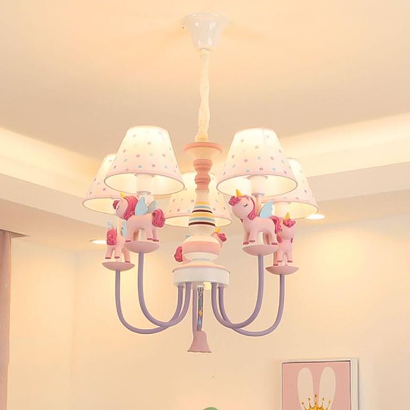 Cartoon Unicorn Ceiling Hung Fixture Metal Children's Room Down Lighting Pendant