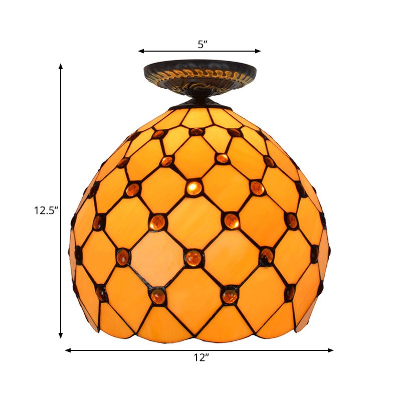 Juwelenbesetzte Deckeneinbauleuchte im Tiffany-Stil aus gebeiztem Kunstglas, 1 Kopf, Bronze-Einbauleuchte, 7,5"/8,5"/10" H