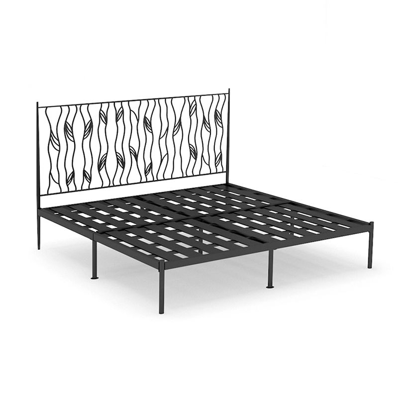 Metal Glam Bed Frame Rectangular Open-Frame Headboard Standard Bed