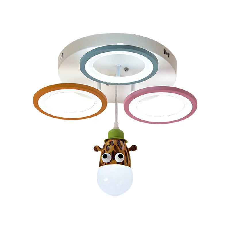 Cercles acryliques Pendante Carton de dessin animé LED Finition blanche Finition suspendue avec girafe / Horse Design pour chambre à coucher