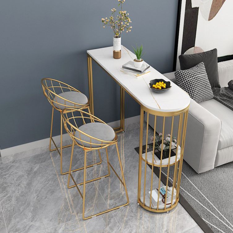 Glam Oval Bar Set Storage 1/2/3 Pieces Stone Counter Height Set in Gold