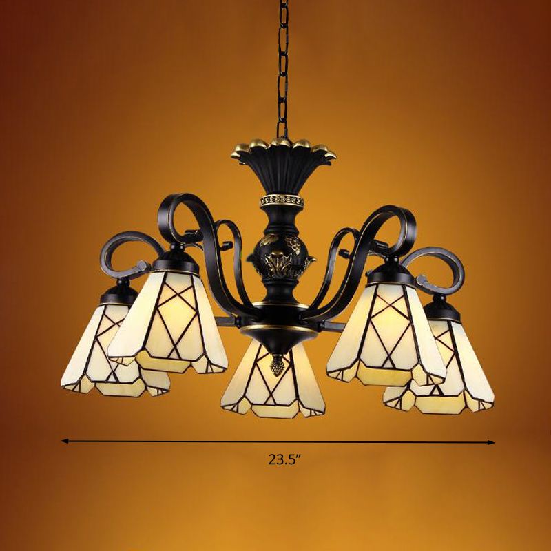 Yellow Glass Cone Chandelier Lighting Baroque 5/6/8 Lights Black Ceiling Suspension Lamp