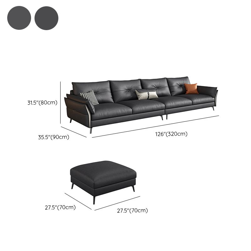 Mid Century Faux Leather Sectional Flared Arm Sectional Set in Black