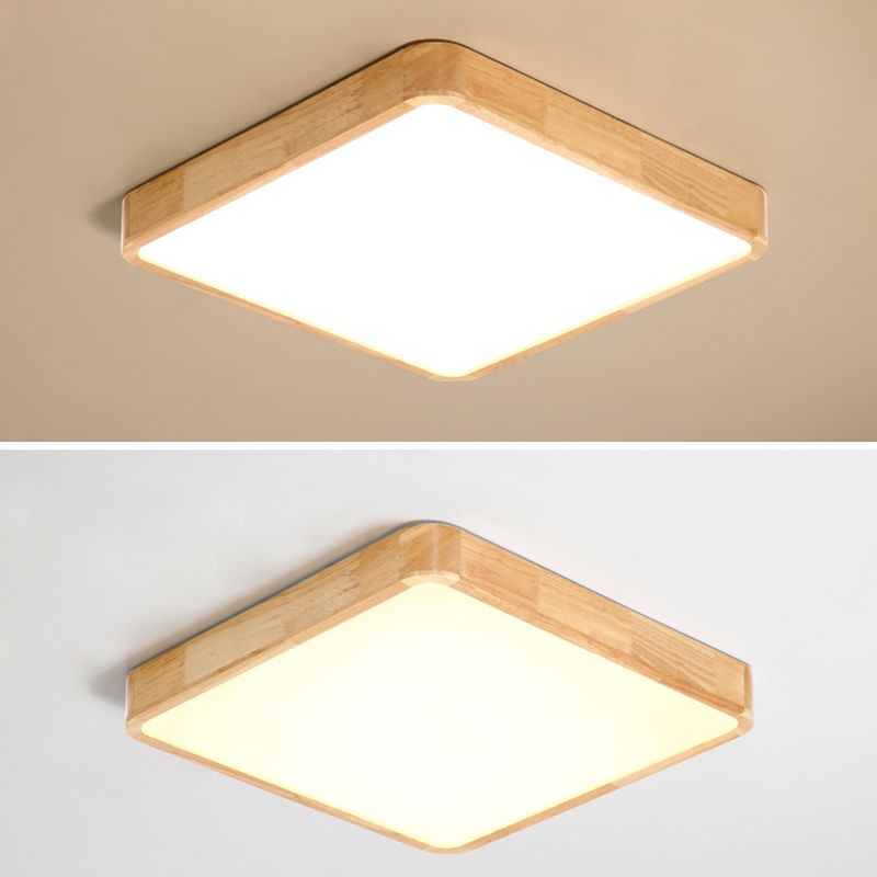 Wood Rectangular Ceiling Flush Mount Light Nordic LED Acrylic Flushmount Lighting Fixture