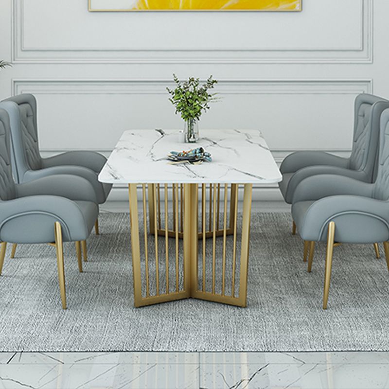 Rectangle Double Pedestal Table Modern Dining Table with Metal Base